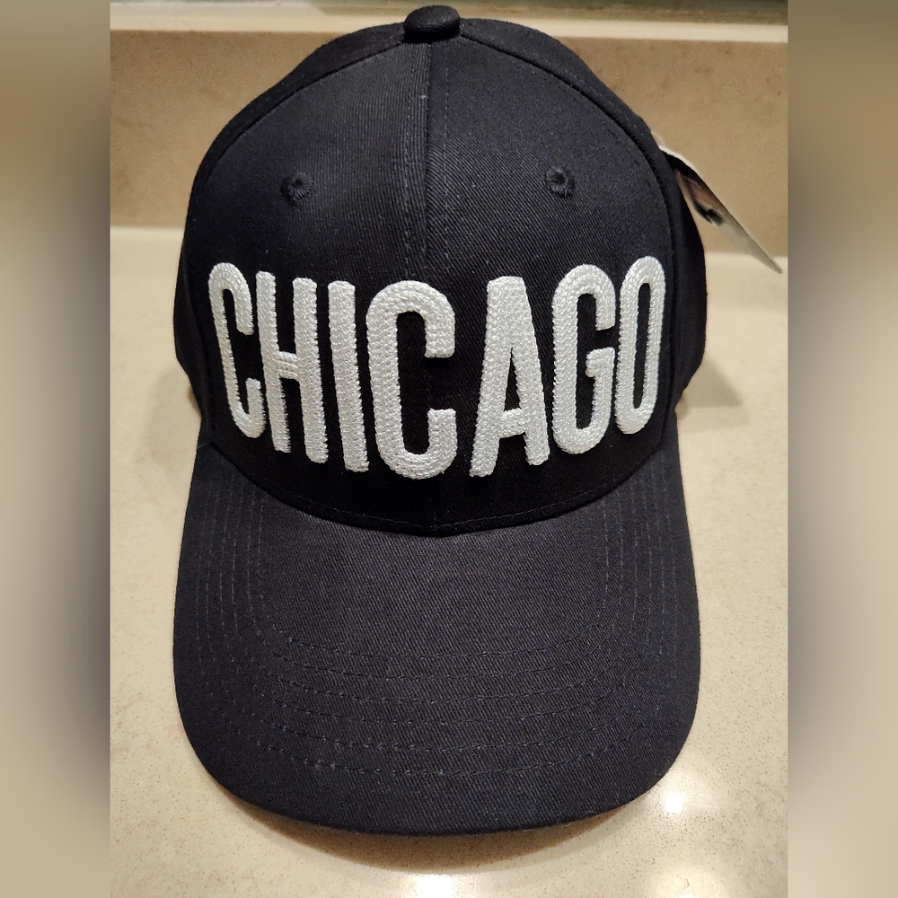 NWT Black Cap with White 'CHICAGO' Embroidery, Adjustable